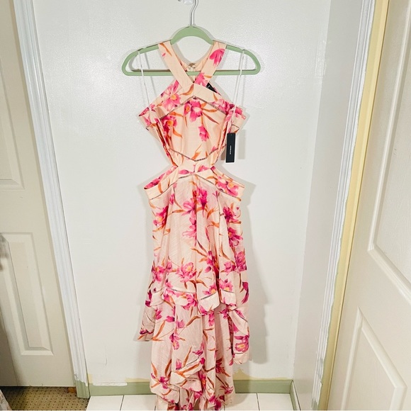 NEW Lulu's Only a Dream Peach Floral Print Cutout Handkerchief Maxi Dress - Picture 2 of 8